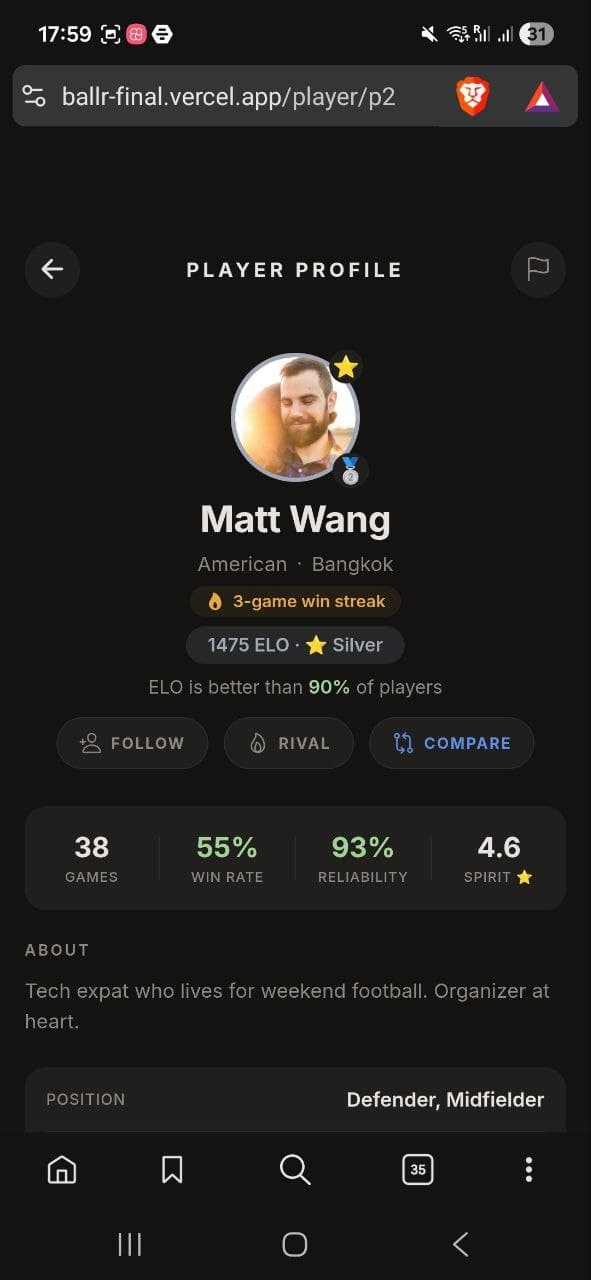 BallR Player Profile