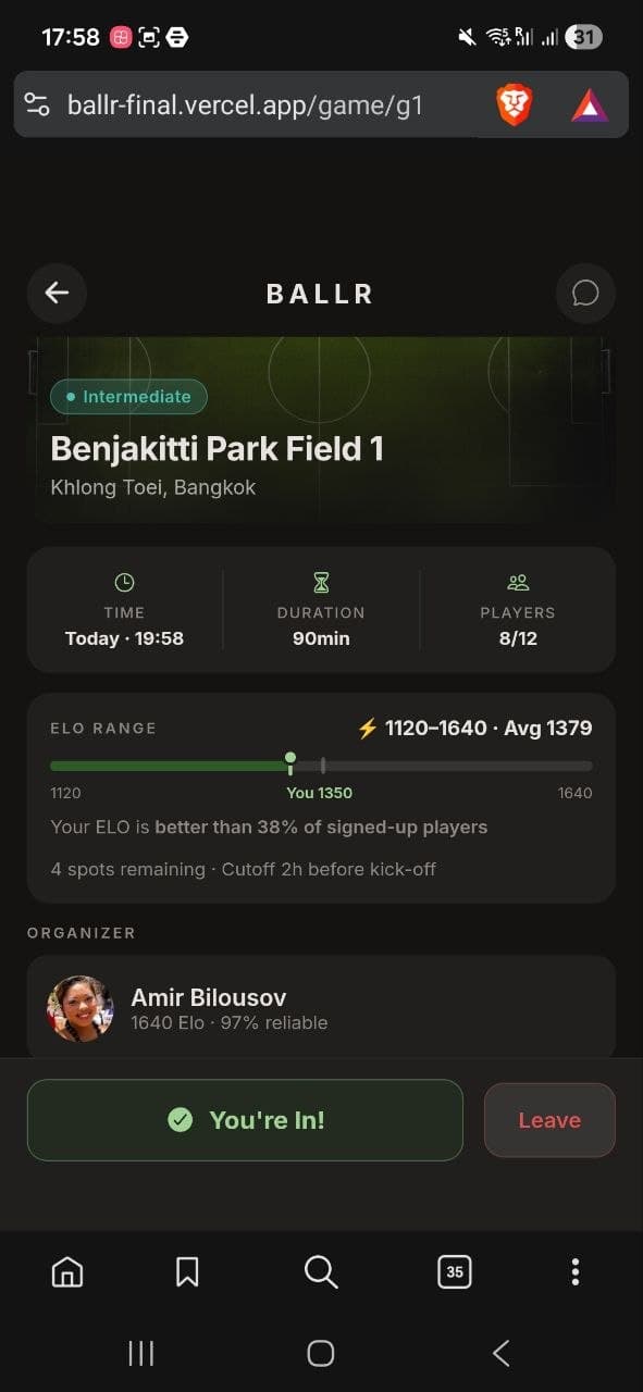 BallR Player Profile